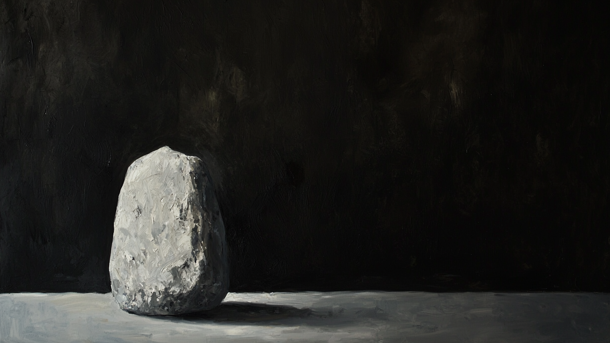 Grayscale still life featuring a single stone object – minimalist serene digital art for Frame TV