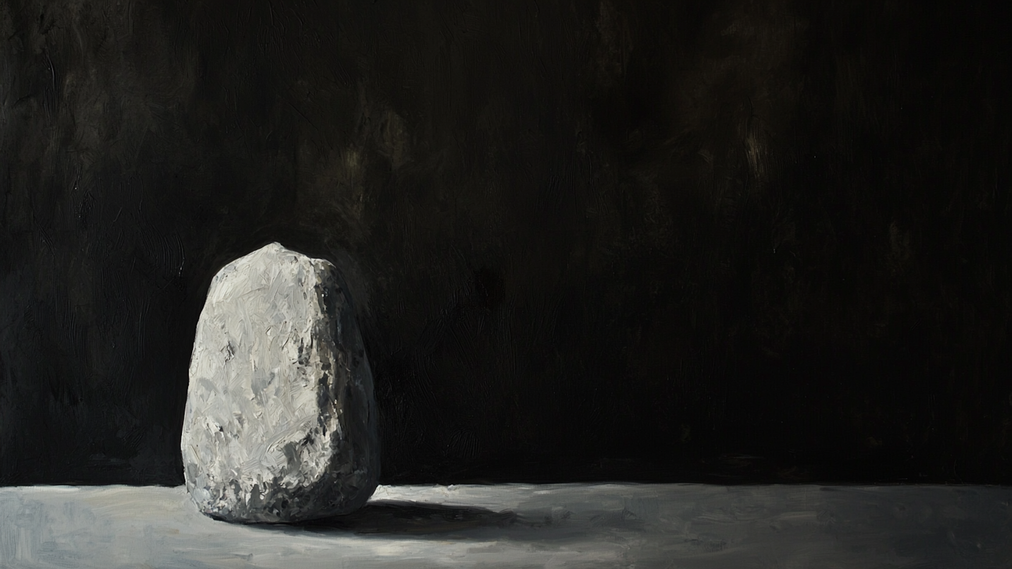 Grayscale still life featuring a single stone object – minimalist serene digital art for Frame TV