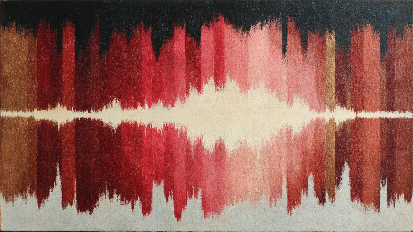 Sound Waves abstract frequency art displayed on Samsung Frame TV - 4K digital download featuring blush and mauve coral and pink wave patterns resembling audio waveforms