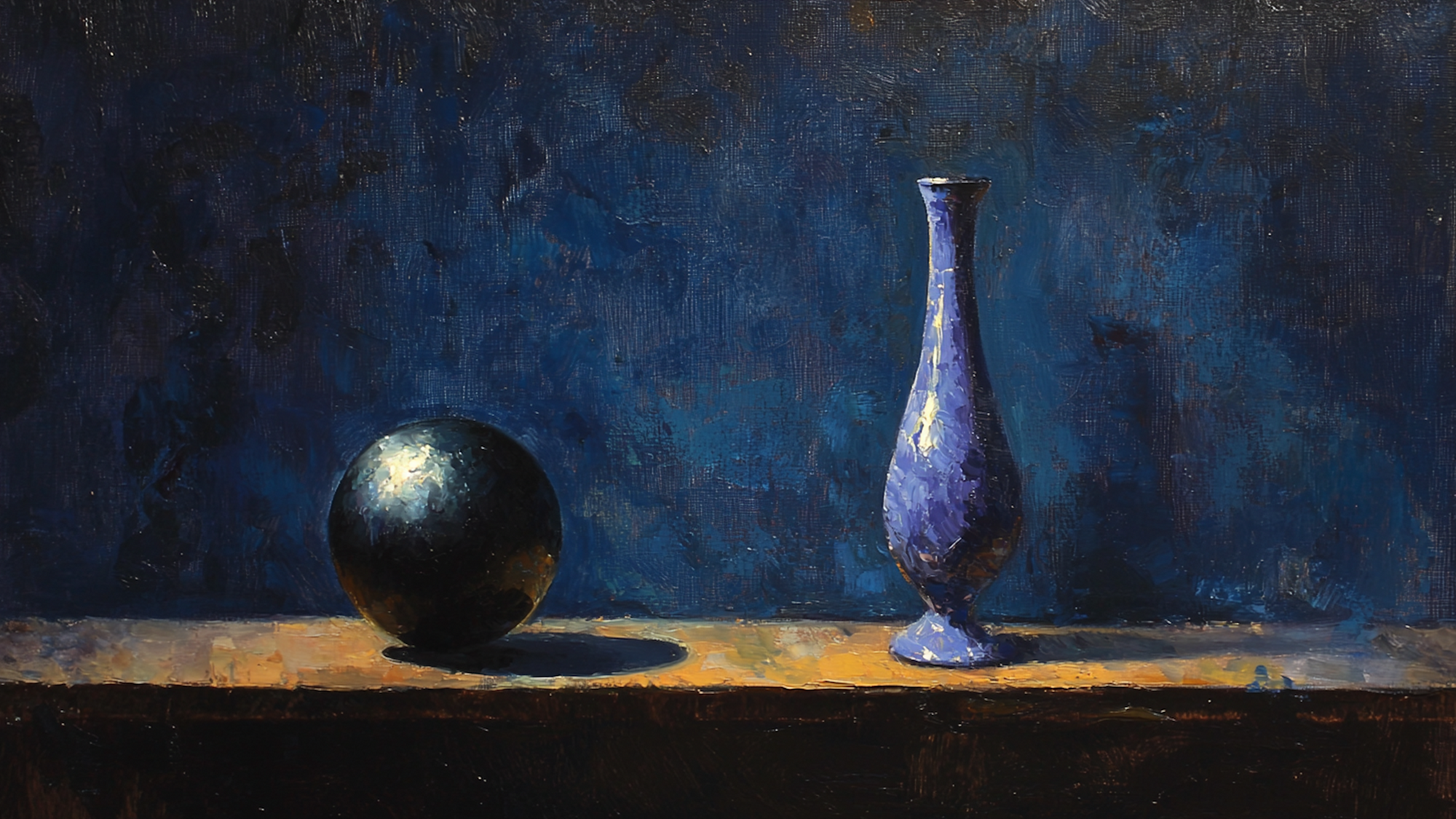 Moody violet vase and sphere composition in dim lighting – elegant still life for Samsung Frame TV