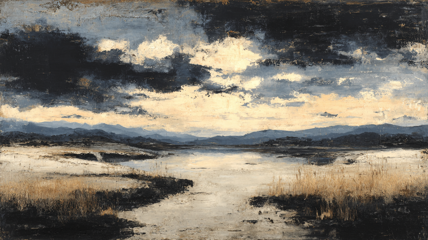 Dramatic atmospheric landscape with storm clouds in deep grays and charcoal for Samsung Frame TV and HiSense CanvasTV display