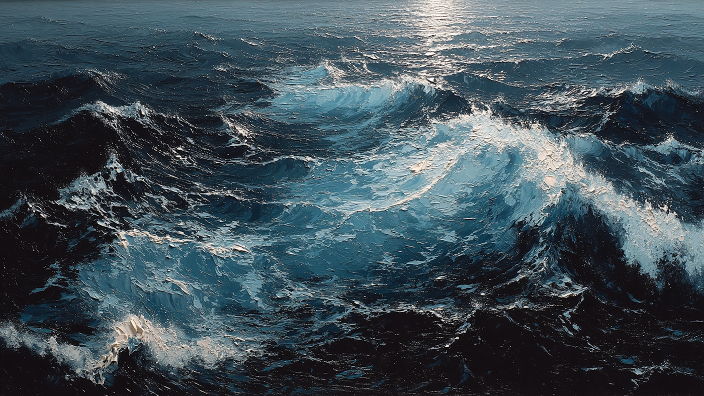 Dramatic storm seascape digital art with powerful waves in charcoal and gray tones, perfect for Samsung Frame TV and HiSense CanvasTV