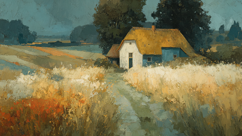 Thatched Hut Grey Landscape