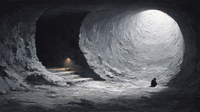 The Hermit Cave displayed on Samsung Frame TV - 4K digital download featuring a single figure in a vast round underground chamber