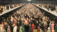 The Rush Below underground platform displayed on Samsung Frame TV - 4K digital download featuring Kossoff-inspired crowd scene in ink and charcoal palette