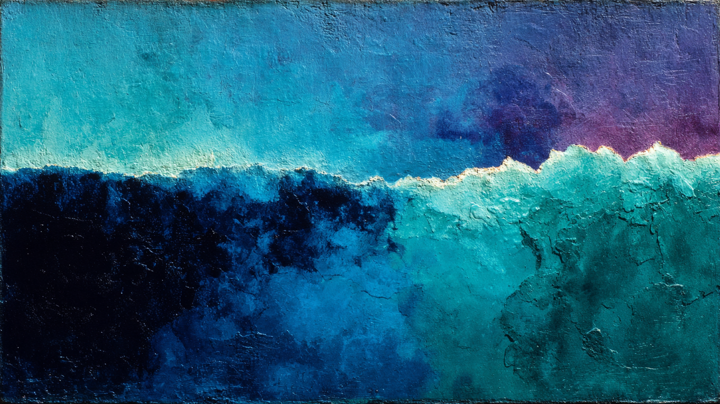 Abstract ocean waves with heavy impasto texture in blues, teals and white foam with dynamic movement – digital art for Samsung Frame TV