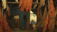 Tobacco Leaves Golden Barn rural scene on Samsung Frame TV - 4K digital download featuring drying harvest in warm amber and terracotta barn light