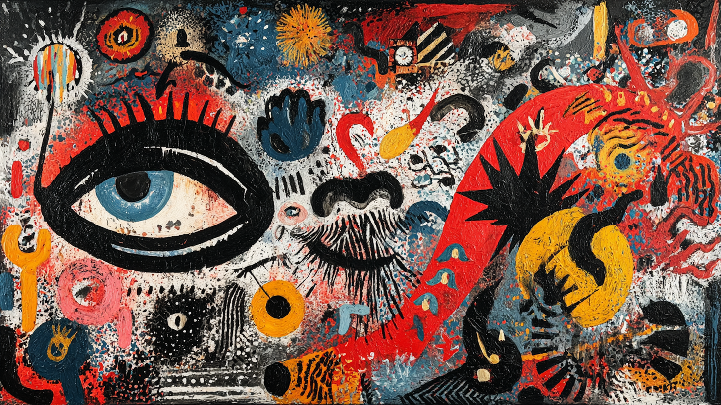 Tribal Visions cultural collage artwork displayed on Samsung Frame TV showing masks and faces in dramatic black and charcoal composition with traditional elements