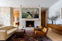 Tube Arrival Leon Kossoff inspired London Underground scene displayed on Samsung Frame TV - 4K digital download featuring expressionist commuters and green train in stone and linen tones