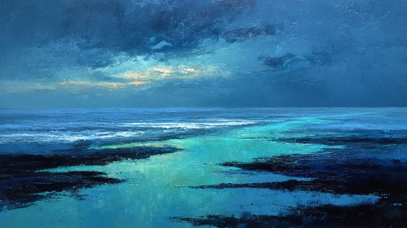 Luminous turquoise ocean waves and coastal shoreline with azure depths and seafoam – digital art for Samsung Frame TV