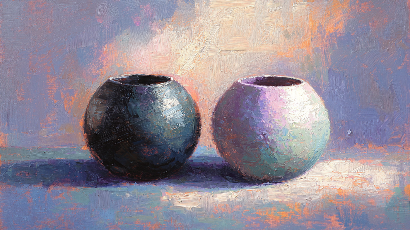 Impressionist-style vessels glowing in pastel light – dreamy still life for Samsung Frame TV