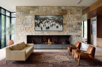 Upturned Masses Georg Baselitz inspired inverted city crowd scene displayed on Samsung Frame TV - 4K digital download featuring neo-expressionist urban figures in warm stone and linen palette