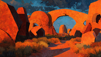 Utah Arches Amber Dusk landscape on Samsung Frame TV - 4K digital download featuring red rock formations in intense burnt orange and terracotta sunset