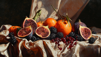 Velvet Harvest – Still life of figs, tangerines, blackberries, and silk drapery in rich painterly detail, formatted for Samsung Frame TV
