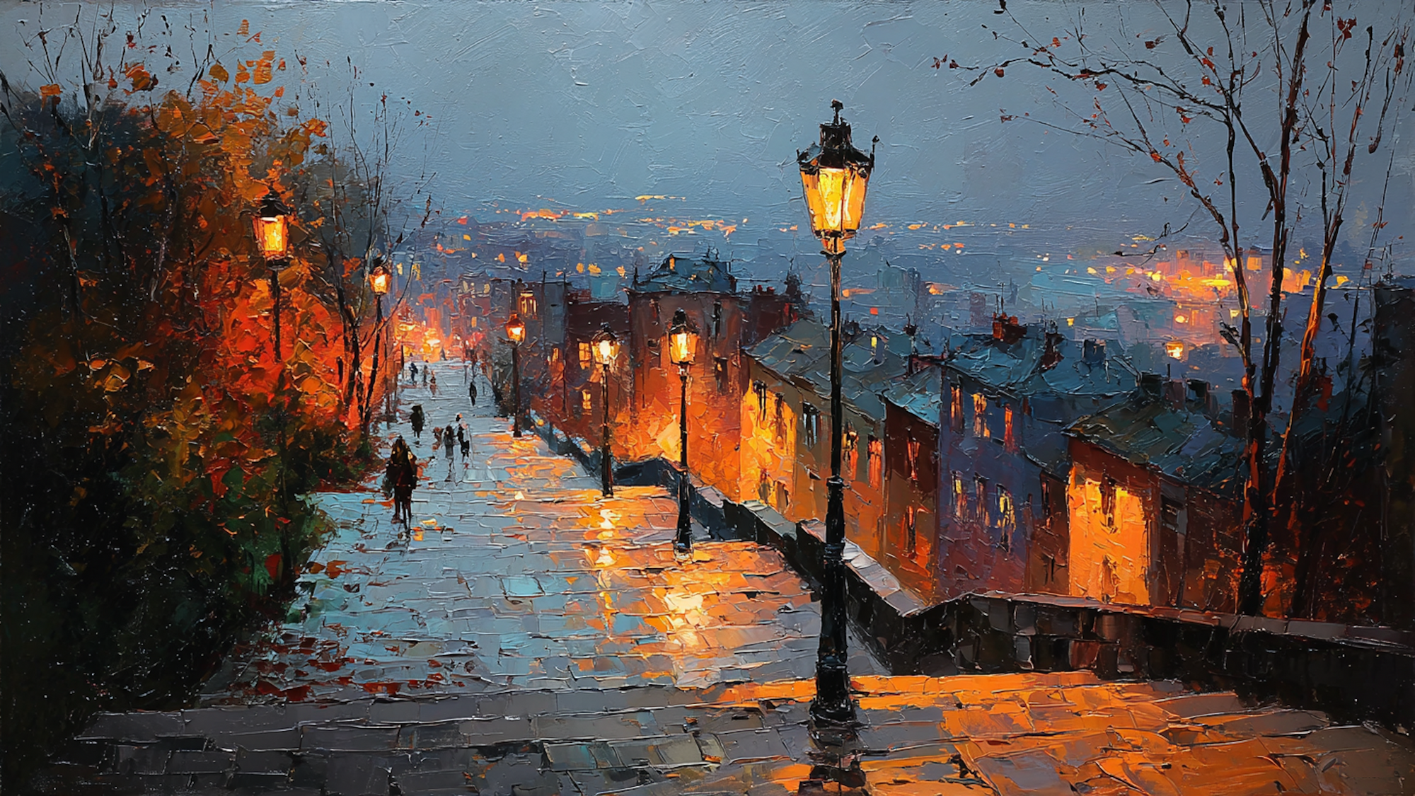 Venetian Glow European canal artwork displayed on Samsung Frame TV showing romantic bridge with golden evening lights in amber and terracotta tones