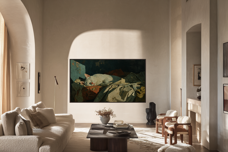 White Cat Sleeping Bedsheets