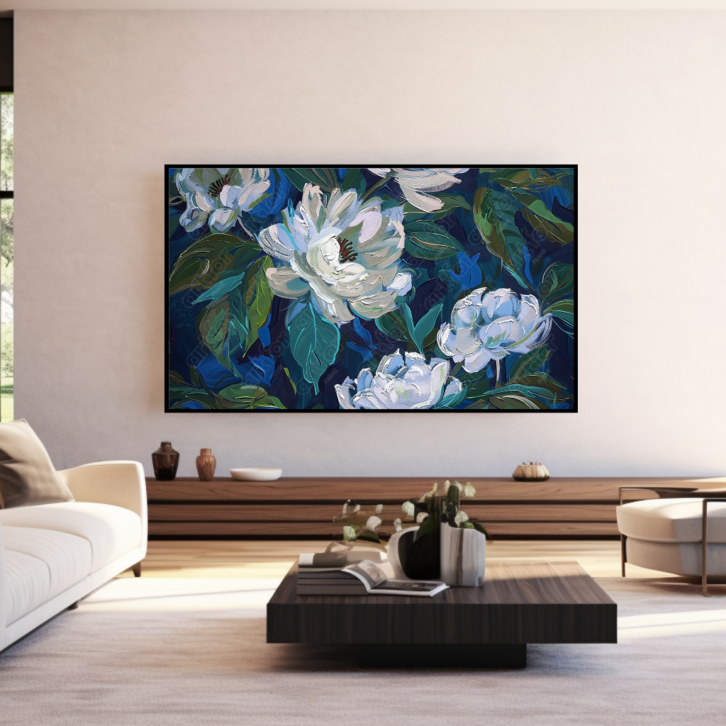 Midnight Blooms: Elegance in White for Samsung’s The Frame TV