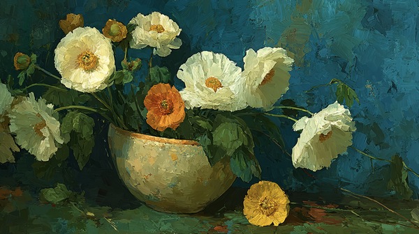 White Peonies on Stone floral still life displayed on Samsung Frame TV - 4K digital download featuring white peonies in sage and eucalyptus palette