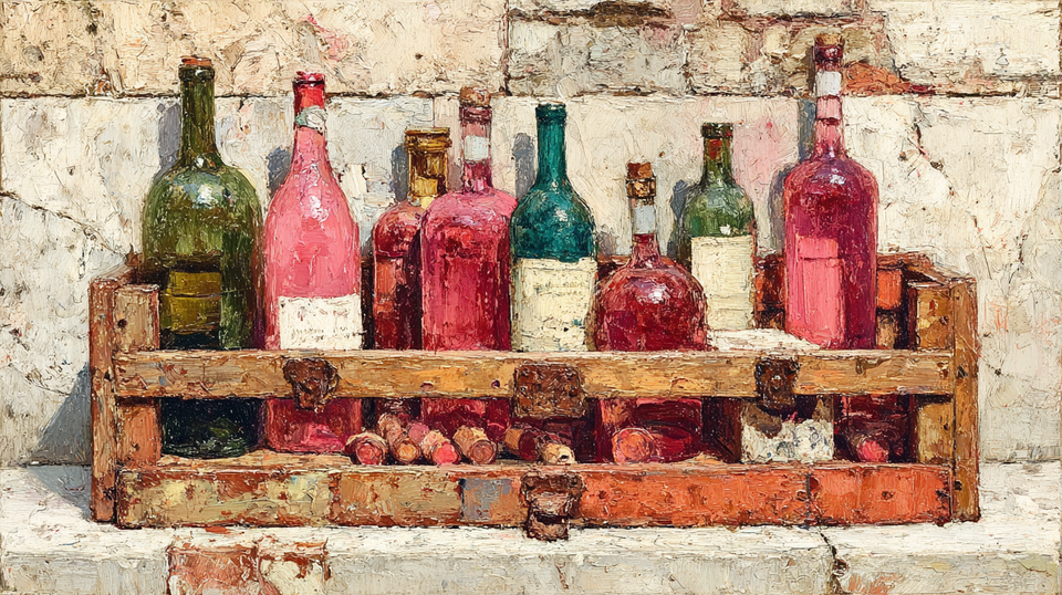 Wine Cellar in Rose intimate scene displayed on Samsung Frame TV - 4K digital download featuring candlelit cellar figures in blush and mauve tones