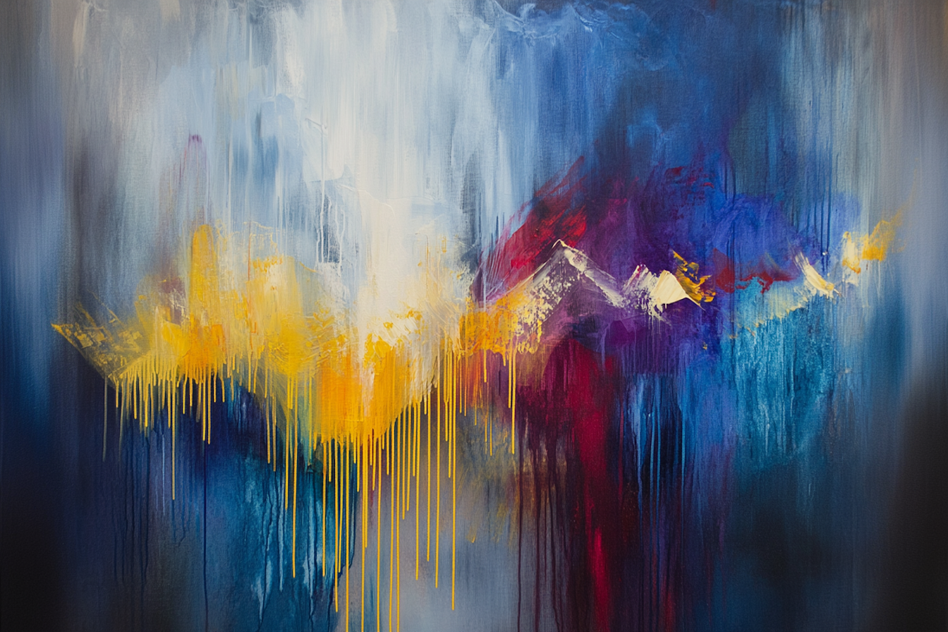 Bold abstract mountain painting with dripping paint and gold peaks – dynamic 4K digital artwork for Samsung Frame TV