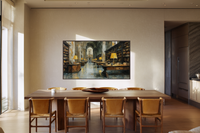 Amber Archives moody atmospheric library displayed on Samsung Frame TV - 4K digital download featuring towering bookshelves in rich amber and terracotta golden light