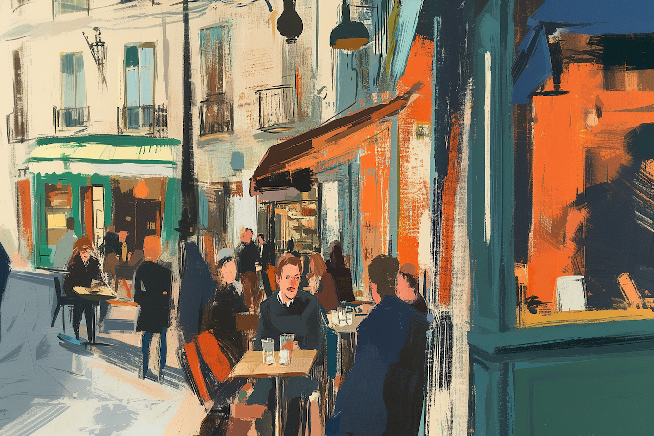 Painterly European café street scene bringing culture home – 4K digital art for Samsung Frame TV