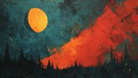 Blood Moon Crimson Forest landscape displayed on Samsung Frame TV - 4K digital download featuring large orange blood moon rising over silhouetted forest treeline