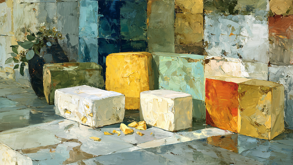 Butter Pats Marble Slab still life on Samsung Frame TV - 4K digital download featuring culinary scene in soft cream gray and linen tones