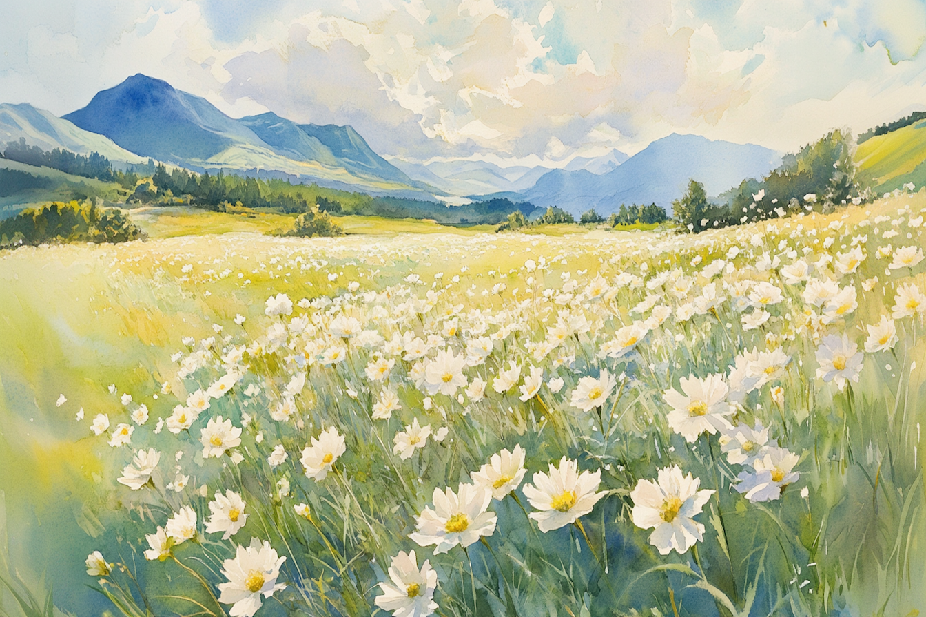 Golden sunlight over endless wildflower fields – serene landscape digital artwork for Samsung Frame TV