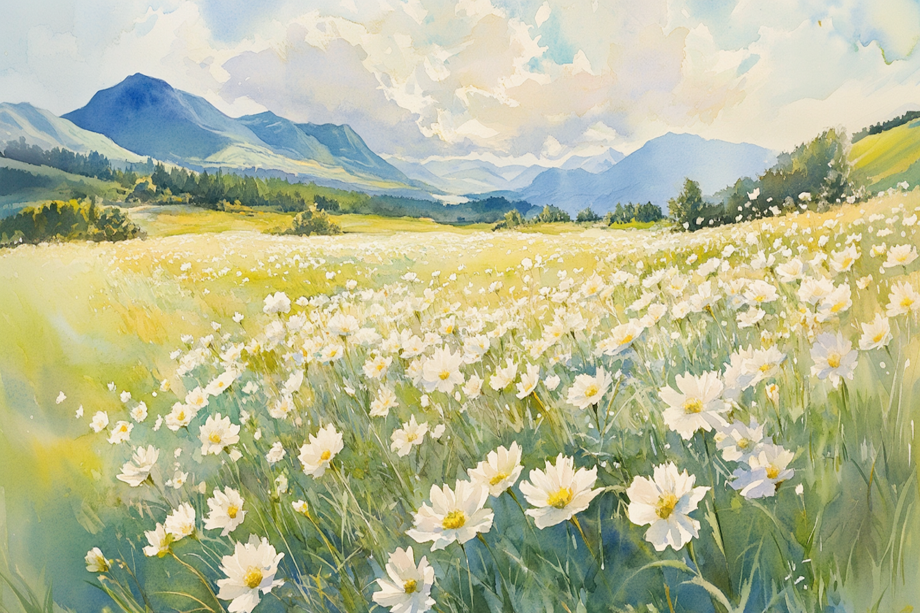 Golden Meadow – Serene Wildflower Landscape Art