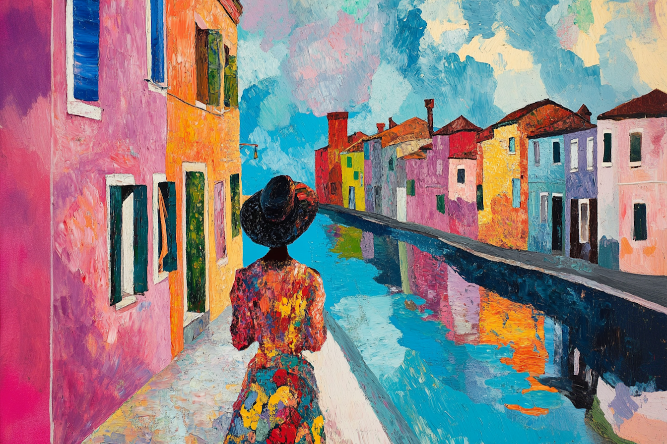 Colorful Venetian canal walk adding European charm – 4K digital art for Samsung Frame TV