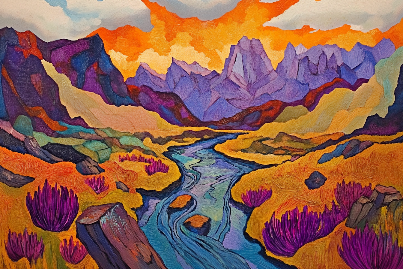 Dramatic mountain landscape in rich colors – 4K digital art optimized for Samsung Frame TV