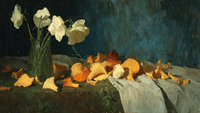 Chanterelles Scattered Linen Cloth still life on Samsung Frame TV - 4K digital download featuring foraged mushrooms in warm cream and natural taupe tones