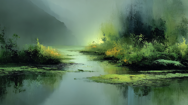 Clearing Beyond the Blur misty forest displayed on Samsung Frame TV - 4K digital download featuring forest clearing in sage and eucalyptus palette