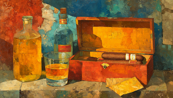 Cuban Cigars Cedar Box still life on Samsung Frame TV - 4K digital download featuring luxury humidor in warm amber cinnamon and terracotta tones