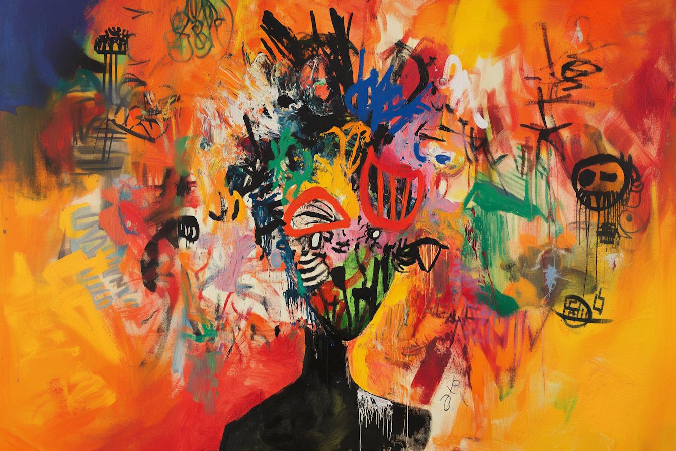 Vibrant graffiti-style abstract portrait inspired by Jean-Michel Basquiat – bold 4K digital artwork for Samsung Frame TV