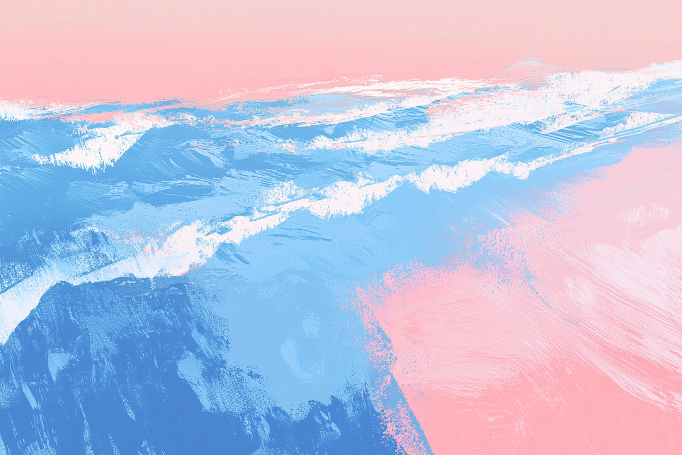 Tranquil pastel seascape blending soft pink and blue hues with expressive brush strokes – digital art for Samsung Frame TV