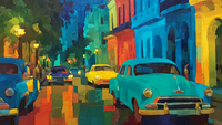 Havana Turquoise Classic Street scene displayed on Samsung Frame TV - 4K digital download featuring vintage turquoise car and colorful Cuban colonial buildings
