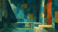 Marble Hammam Blue Tiles interior on Samsung Frame TV - 4K digital download featuring atmospheric bathhouse with sapphire tiles and steam