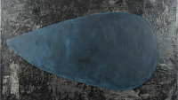 Dark blue teardrop floating on rough black texture – emotional minimalist artwork for Samsung Frame TV