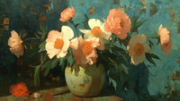 Peonies at Dusk floral still life displayed on Samsung Frame TV - 4K digital download featuring Fantin-Latour-inspired flowers in blush and mauve palette