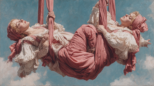 Pink Silk Ascent aerial performer displayed on Samsung Frame TV - 4K digital download featuring dancer on rose silk against mauve background