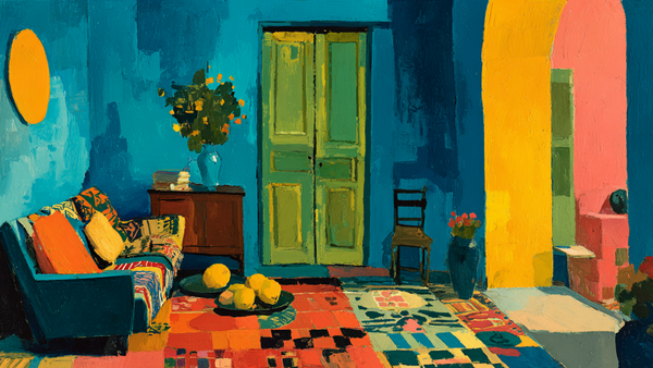 Room with Lemons Matisse interior displayed on Samsung Frame TV - 4K digital download featuring colorful fauvist room in citrus and electric palette