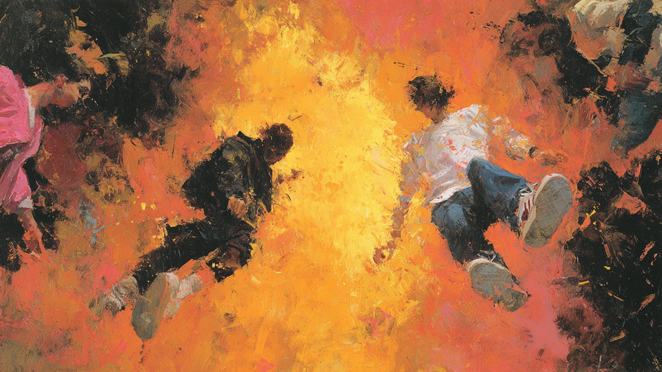 Running on Orange aerial view displayed on Samsung Frame TV - 4K digital download featuring figures from above on orange ground