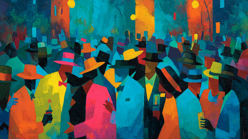 Saturday Night Swing dance hall displayed on Samsung Frame TV - 4K digital download featuring Motley-inspired jazz age scene in citrus and electric palette