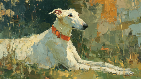 White Borzoi Elegant Repose animal portrait on Samsung Frame TV - 4K digital download featuring Russian wolfhound in soft cream ivory and warm taupe tones